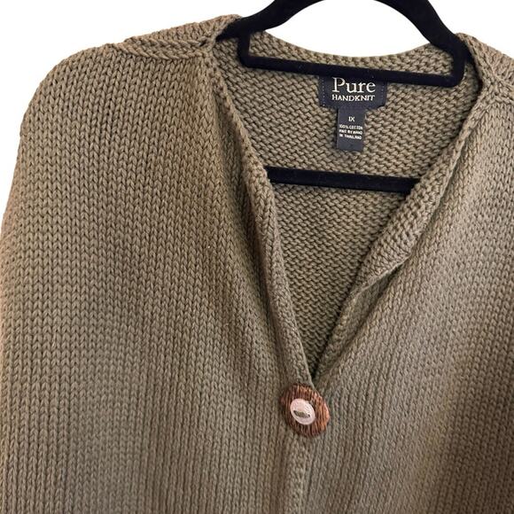 Pure Handknit Long Sleeve Cozy Cardigan Olive Green 1X With Eclectic Buttons - Picture 9 of 12